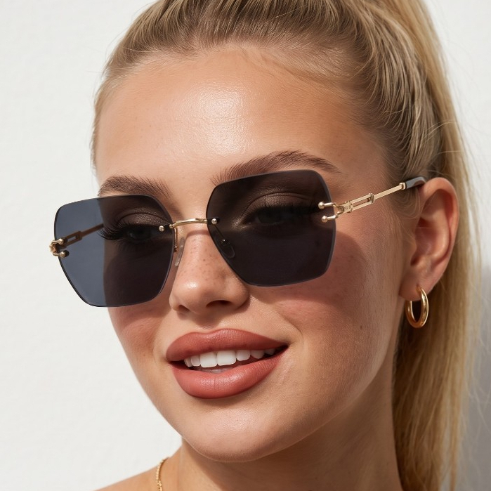 Oculos de Sol Capri Preto e Dourado Quadrado Grande Premium Blogueira Tendencia uv400 Feminino