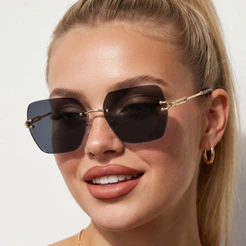 Oculos de Sol Capri Preto e Dourado Quadrado Grande Premium Blogueira Tendencia uv400 Feminino