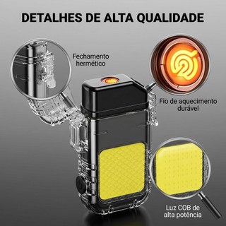 Isqueiro Elétrico Recarregável USB à Prova d'Água, Lanterna e Chaveiro, Portátil KL-627