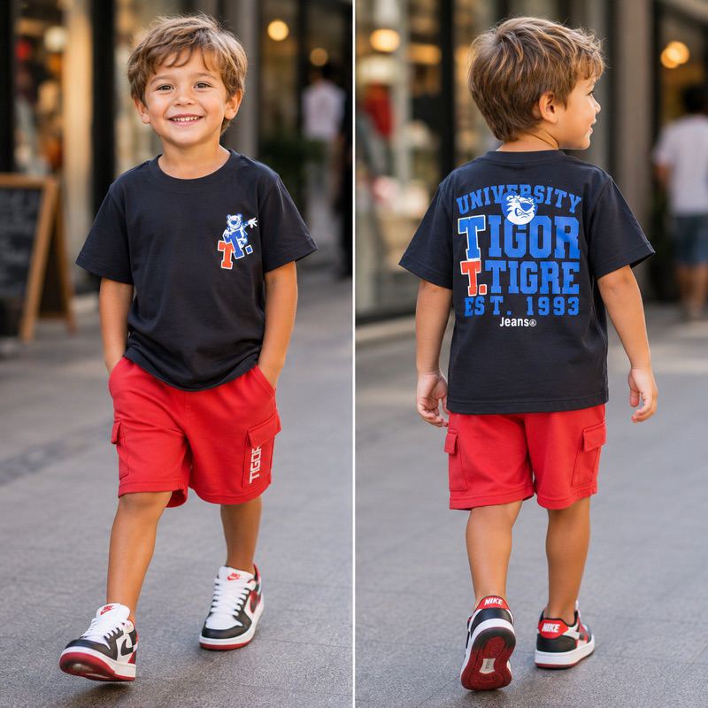 Conjunto Infantil Menino Camiseta Malha Algodão + Bermuda Moletom Flanelado 2 ao 12 Anos Macio