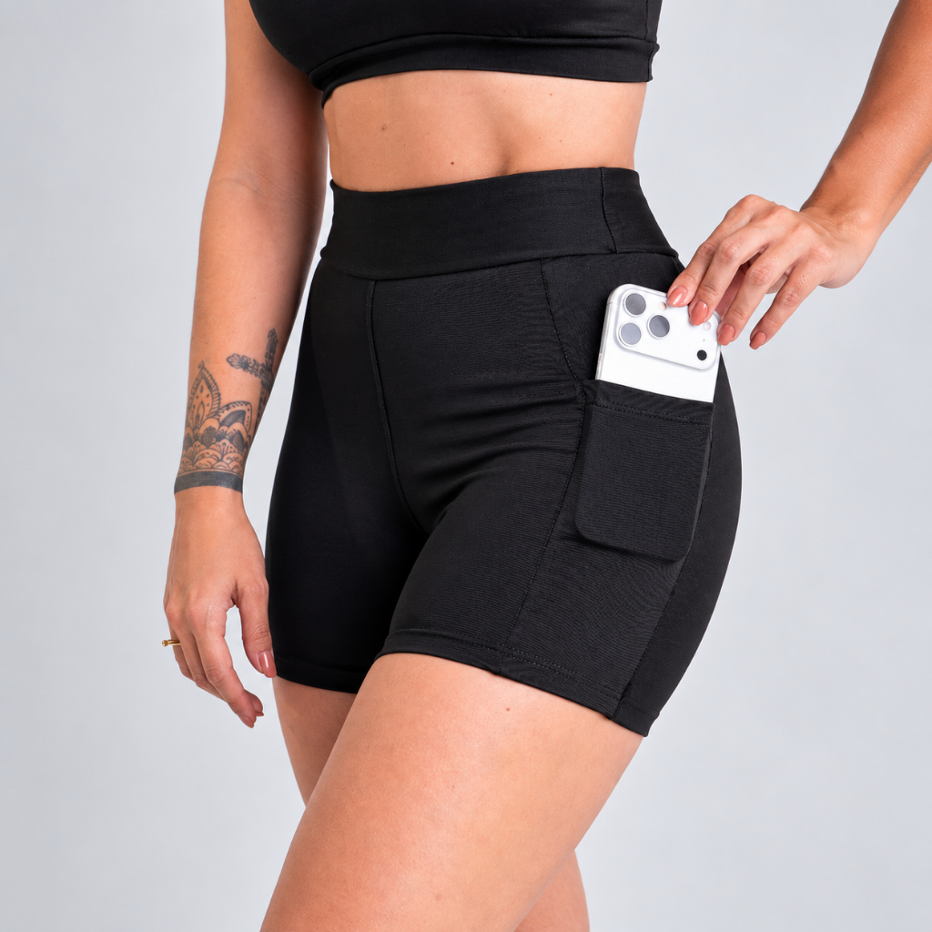 Conjunto Feminino Shorts e Top de Poliamida Zero Transparência Academia Treino Musculação Corrida
