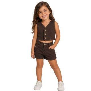 Conjunto Jeans Infantil Menina Feminino Colete + Short Ana Castela
