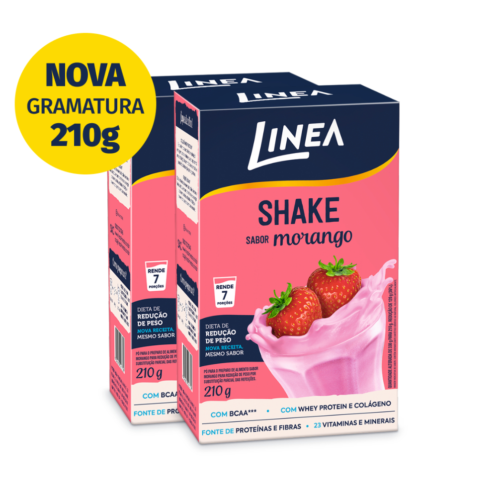 Kit 2 Shakes em pó Linea Sabor Morango 210g