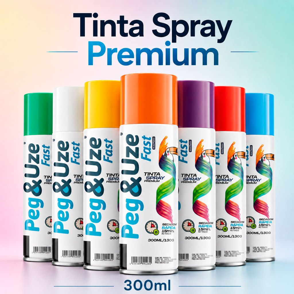Tinta Spray Peg&Uze Premium 300ml Uso Geral ou Alta Temperatura Secagem Rápida Alta Cobertura Acabamento Profissional