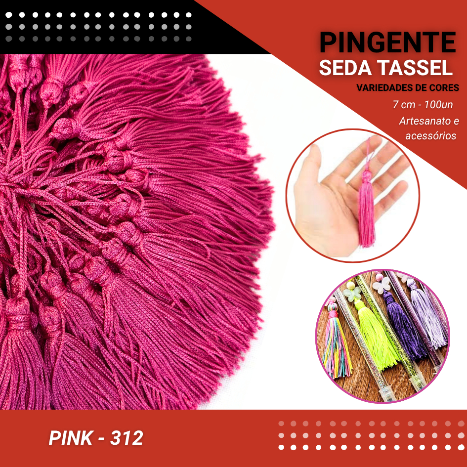Pingente De Seda Tassel - 7.0 Cm Pct C/100 Unidades COR:PINK-312