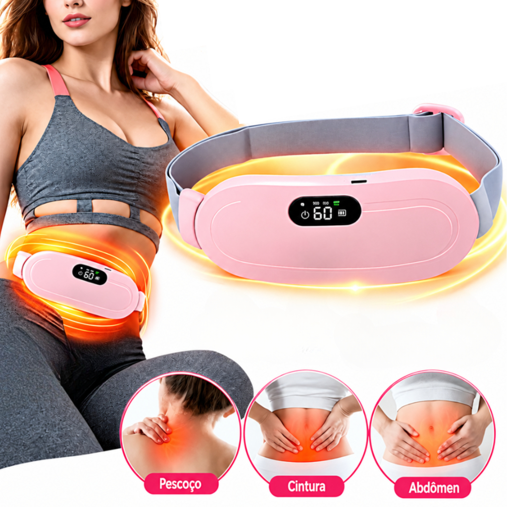 Cinta Térmica Massageadora Abdominal para Cólica Menstrual 3 Níveis de Aquecimento USB Recarregável