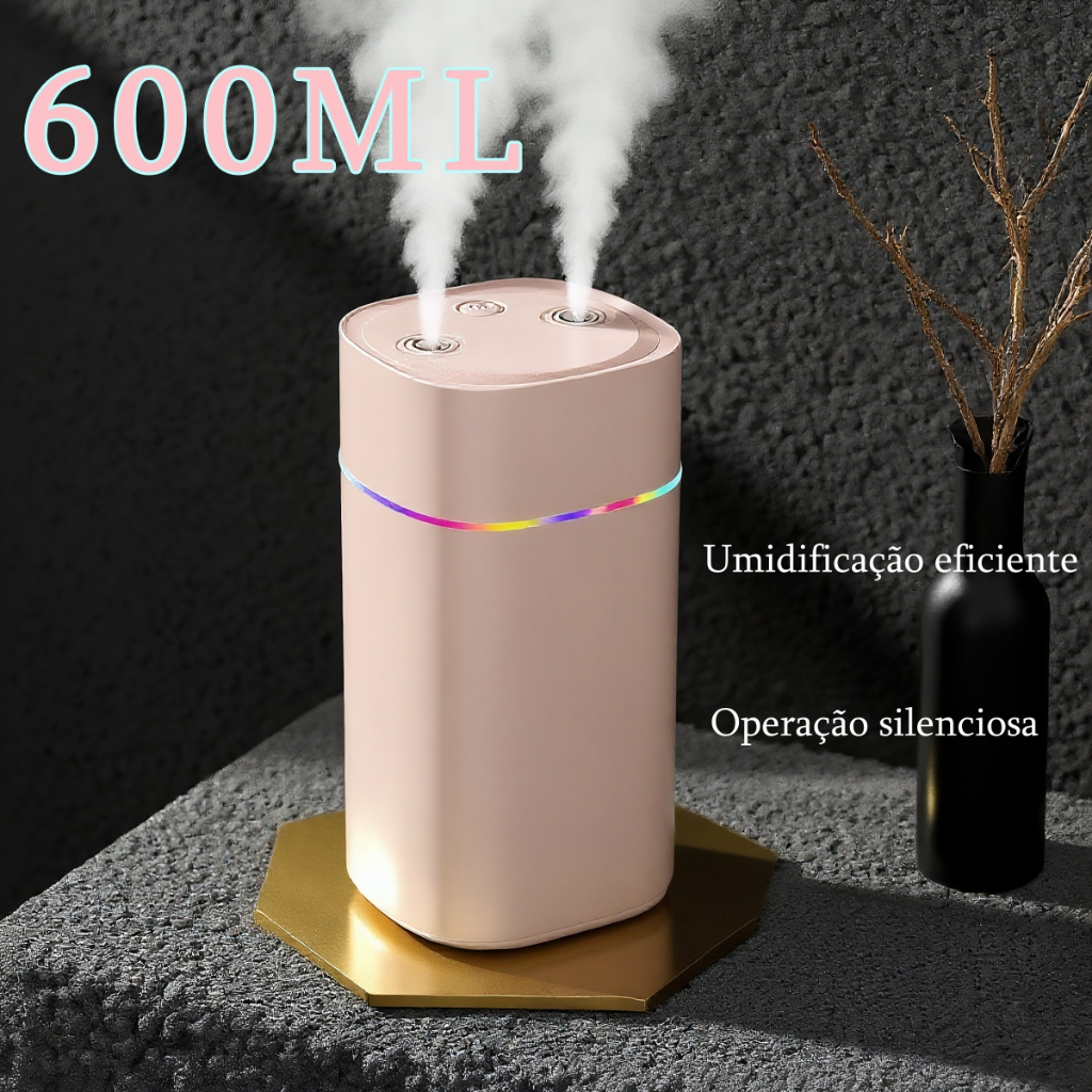 Umidificador De Ar Grande 600ML Ultrassônico ​Aromatizador Bicos Dupla Difusor Promoção