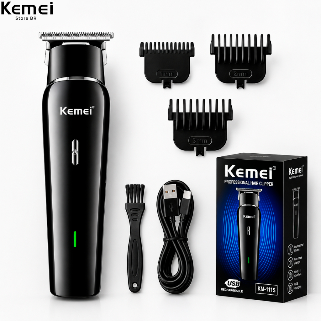 Máquina De Cortar Cabelo Profissional Aparador Recarregável Elétrico Versátil USB Homens Kemei -1113