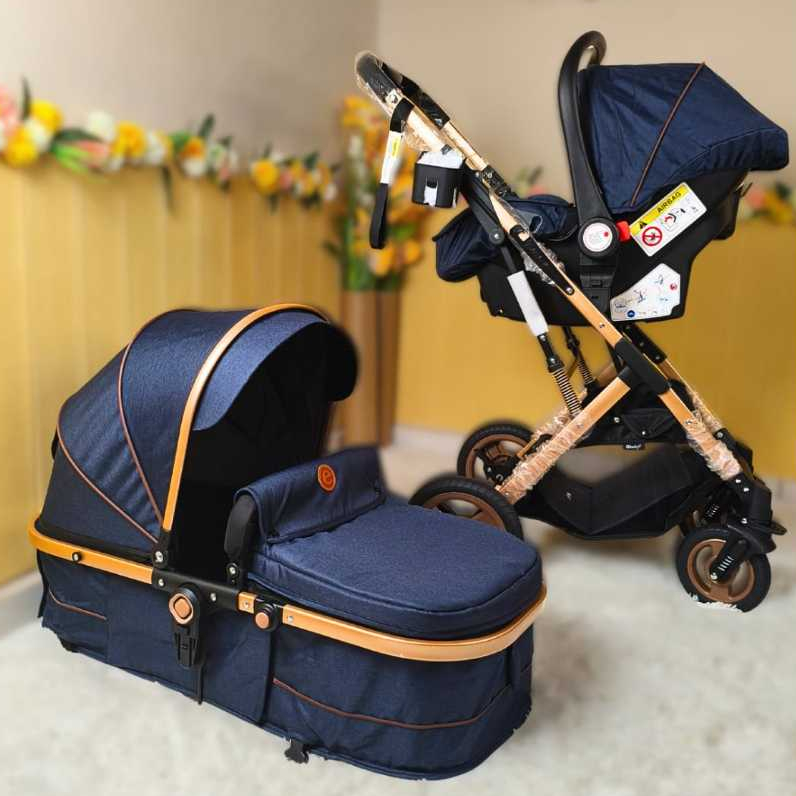 Kit Carrinho de bebê com bebê Conforto Luxo, Amortecedores, Rodas Grandes de Borracha Até 25g menino