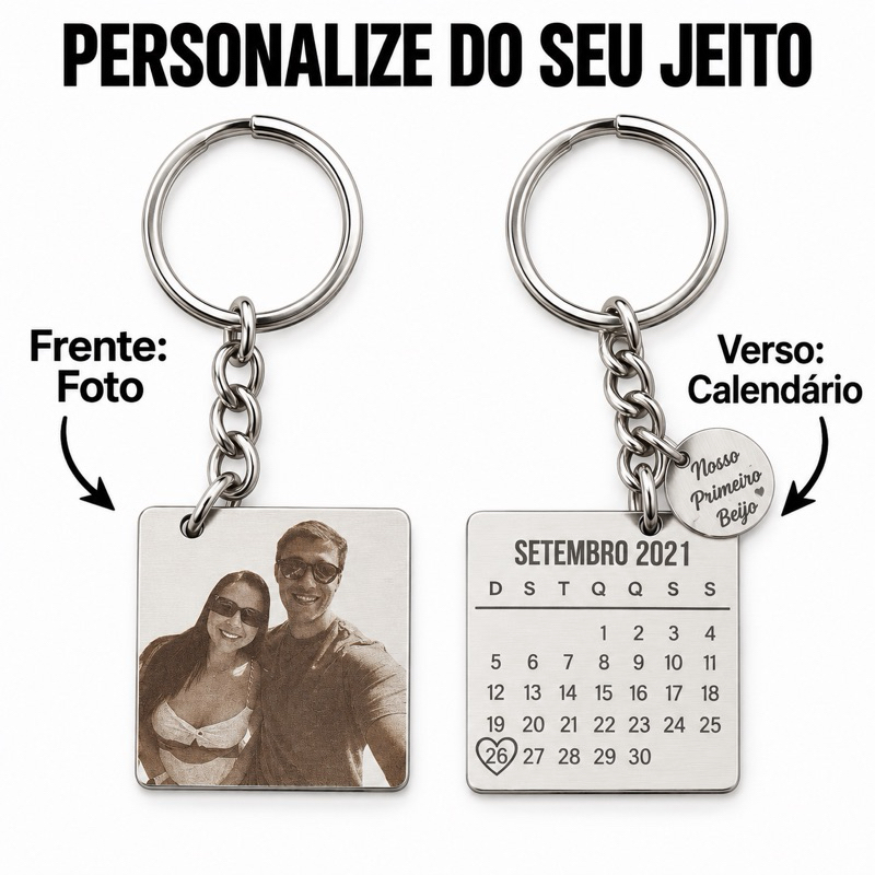 Chaveiro Calendário Personalizado com Foto e Data Especial – Presente Casal Namorado Namorada