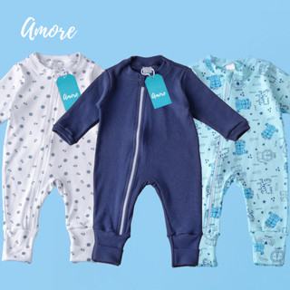 Kit 3 Macacão Roupas Bebê Amore Vira Pé com Zíper Marinheiro 100% Algodão