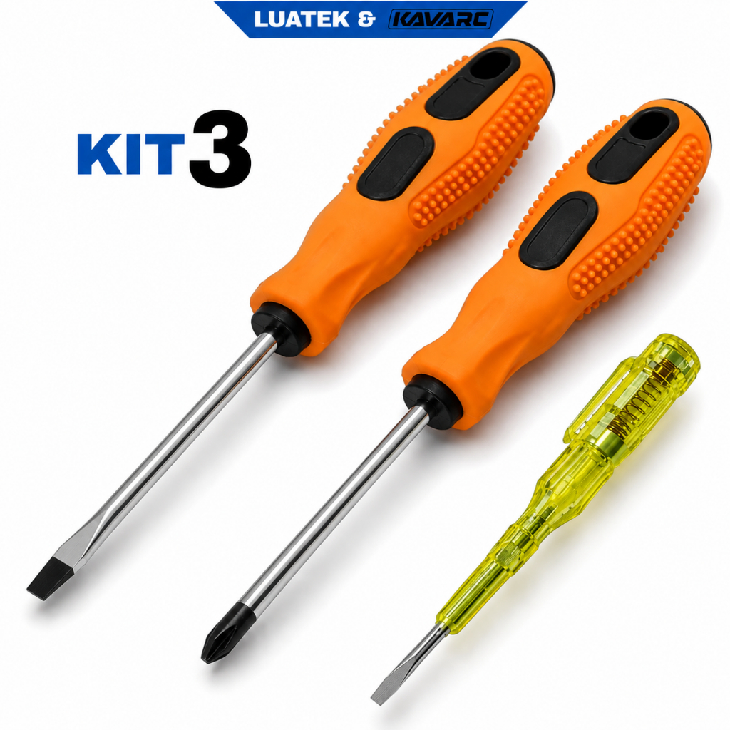 Kit 3 Peças LUATEK Chave de Fenda e Phillips 4 Polegadas com Caneta Teste de Tensão 110V-500V LUATEK