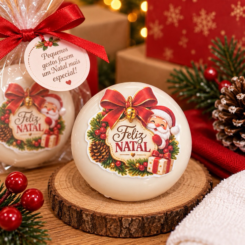40 a 100 Adesivo Natalino Feliz Natal 5x5 cm – Para Embalagens, Lembrancinhas e Presentes
