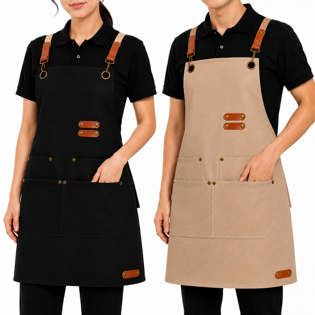 Avental Unissex de Cozinha Profissional Impermeável Lona Canvas 4 Bolsos Ajustável Churrasco Evento