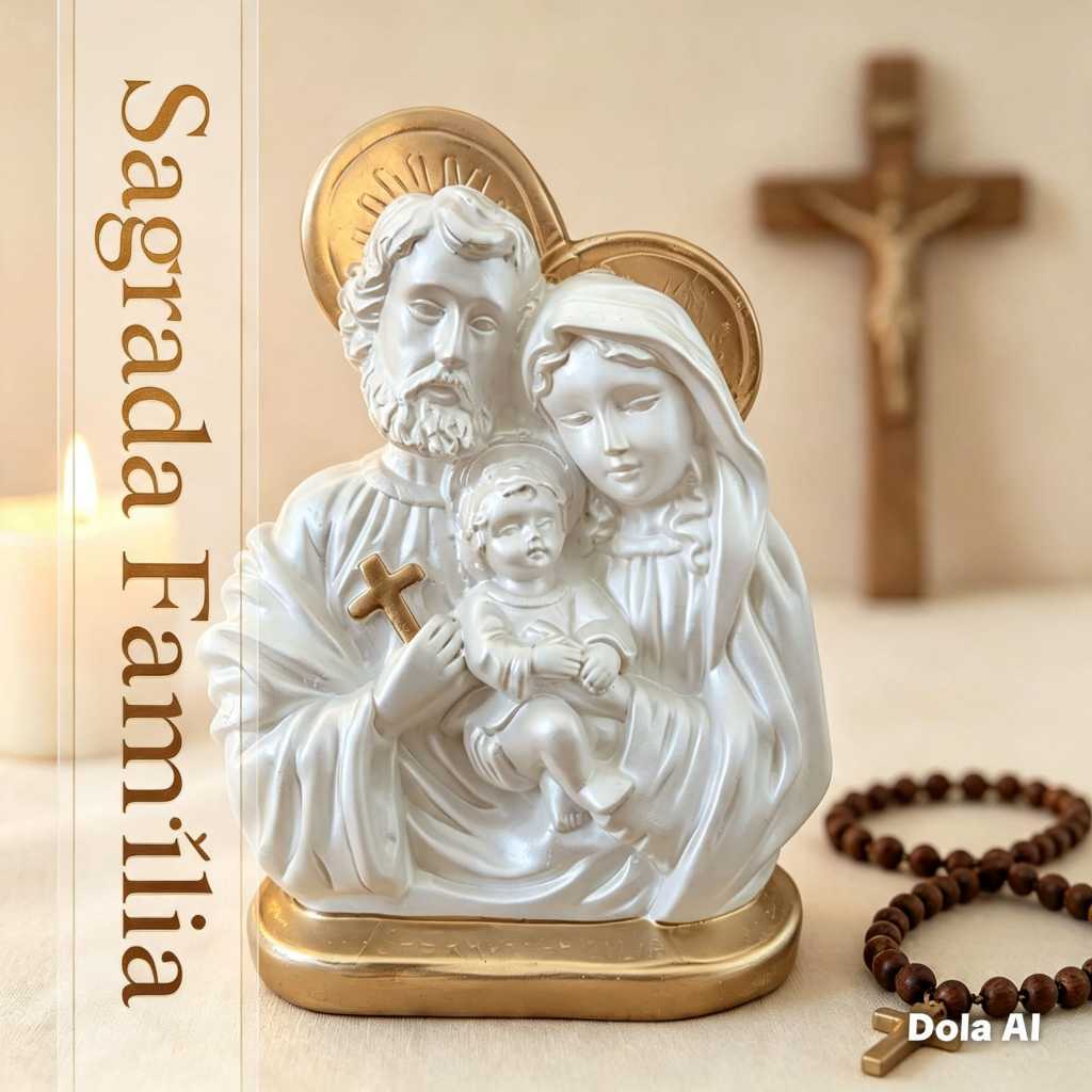 imagem busto sagrada familia 18 cm gesso perola e dourado presente de casamento padrinhos arte sacra decoração religiosa