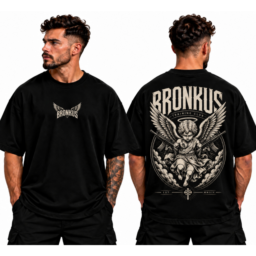 Camiseta Oversized BRONKUS 100% Algodão Fio 30.1 Estampada Streetwear treino Academia musculação