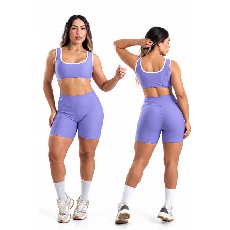 Conjunto Fitness Feminino Top e shorts Academia Treino Alta Compressão 92% Poliéster 8% Elastano zero transparência