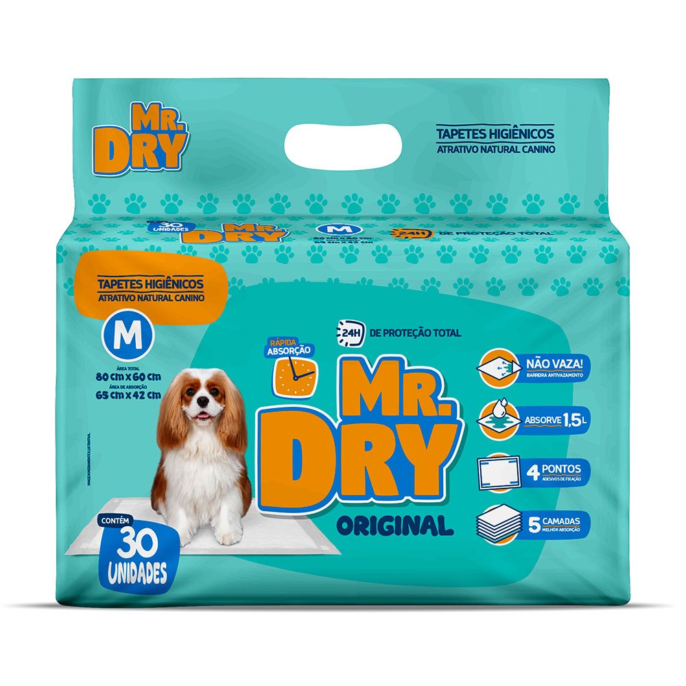 Tapete Higiênico Mr. Dry 80x60cm Descartável e Anti-Odor Com 30 Unidades