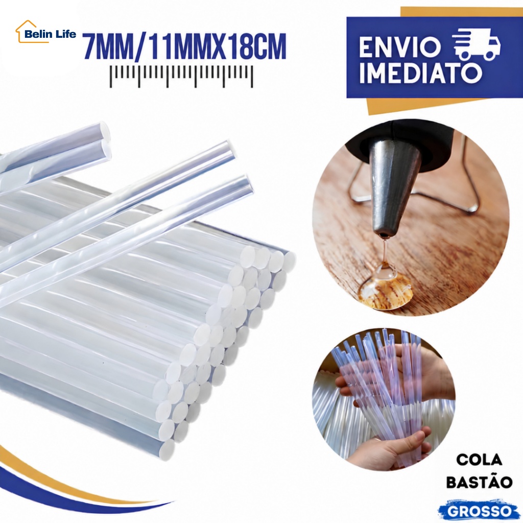 Kit 3 Pacotes Cola Quente Transparente Refil para Pistola Artesanato 7mm ou 11mm