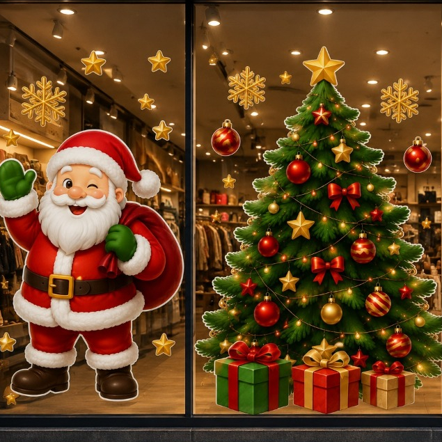 Adesivo de Natal para Vitrine Papai Noel Árvore Boneco de Neve Decoração Natalina P M G variação 101