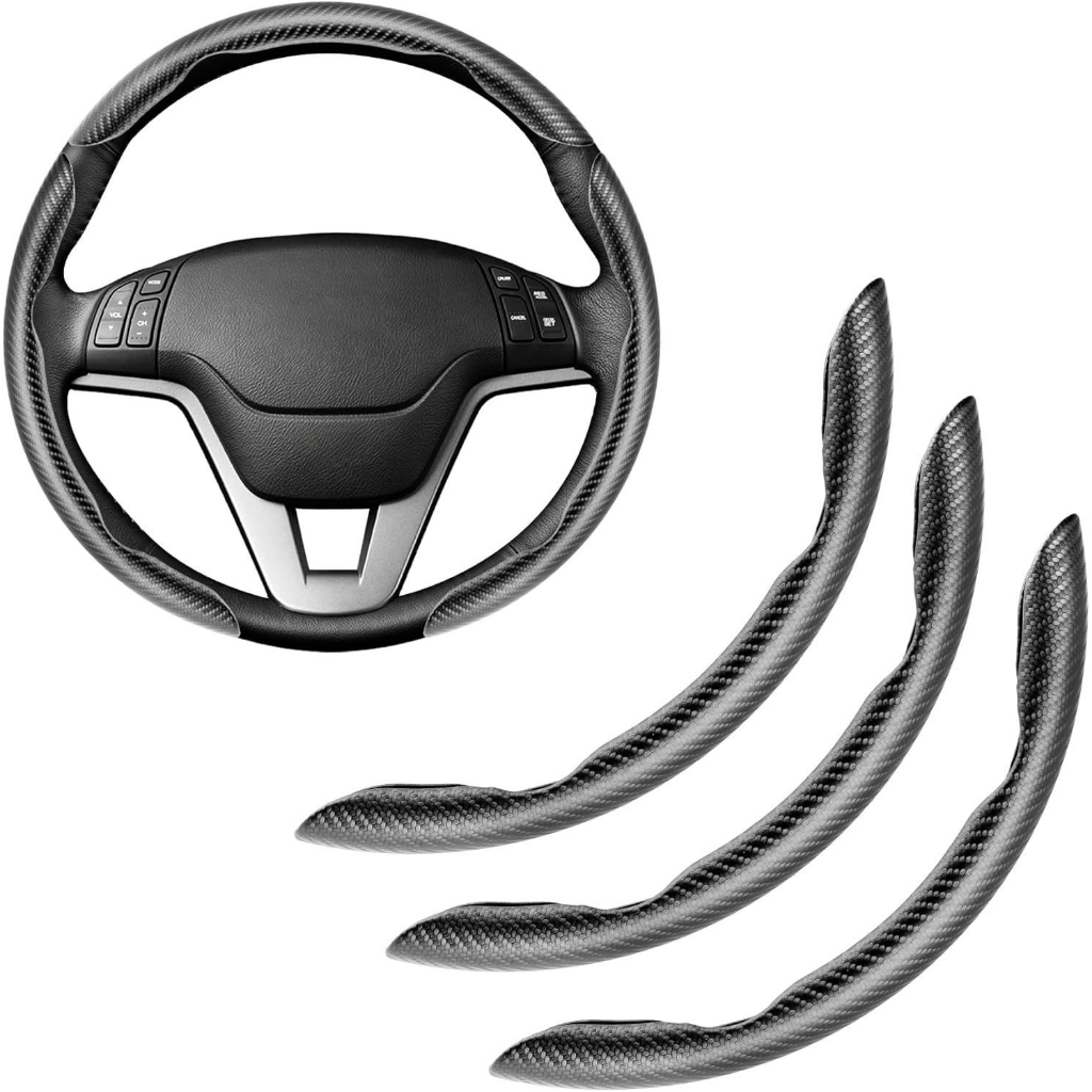 Kit 3 Peças Capa de Volante Fibra de Carbono | Antideslizante, Resistente e Confortável