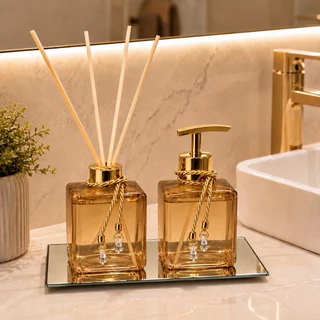 Kit de lavabo com difusor de varetas e saboneteira