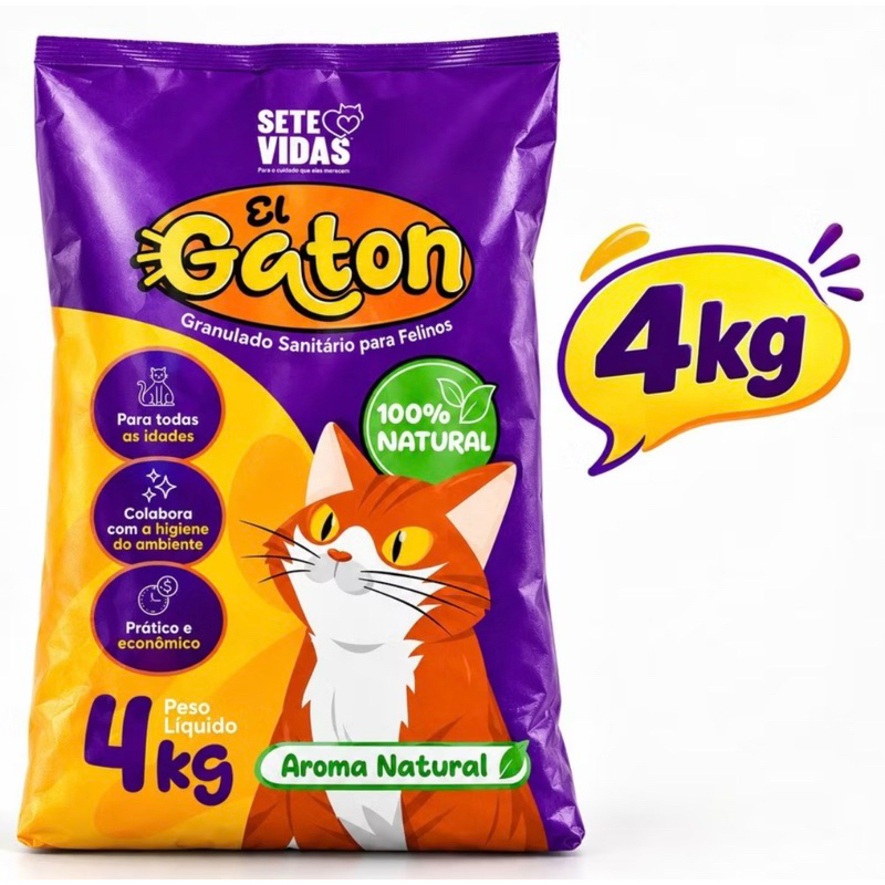 Areia Higiênica Biodegradável Catbio 20Kg (5 pacotes de 4 kg) - Max Clean - Grãos Finos - El Gato Gaton