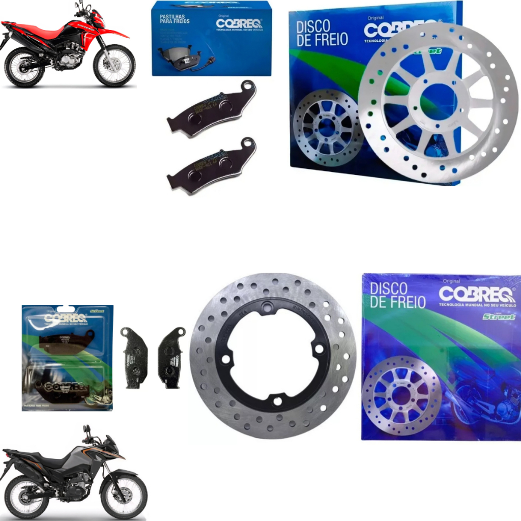 Kit Disco Freio Dianteiro e Traseiro + Pastilha XRE 190 2016 2017 2018 2019 2020 2021 2022 2023 2024