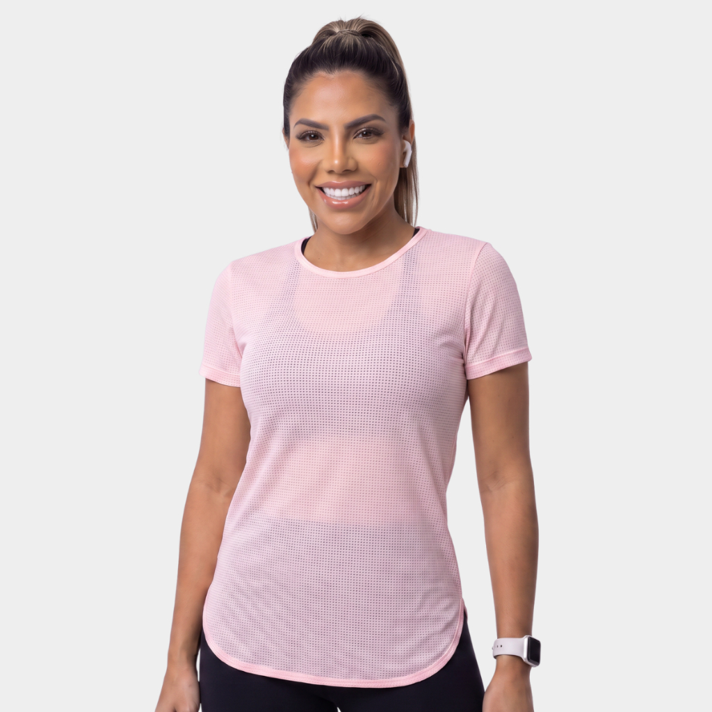 Blusa Feminina Fitness Dry Fit Colmeia Gola Redonda Manga Curta Respirável Tapa Bumbum Soltinha Blusa Academia P ao GG