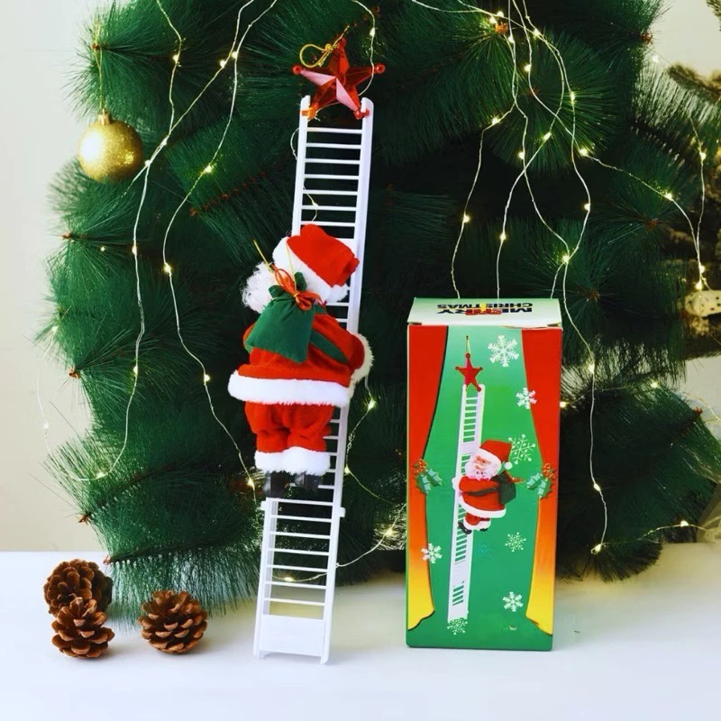 Papai Noel Eletrico Musical Sobe Desce Escada Enfeite Natalino Decoracao Arvore Natal Movimento Som -BR1504