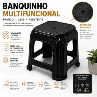 Kit 2/3/5 Banquinho Plástico Infantil e Adulto 25cm Leve e Reforçado LUM3