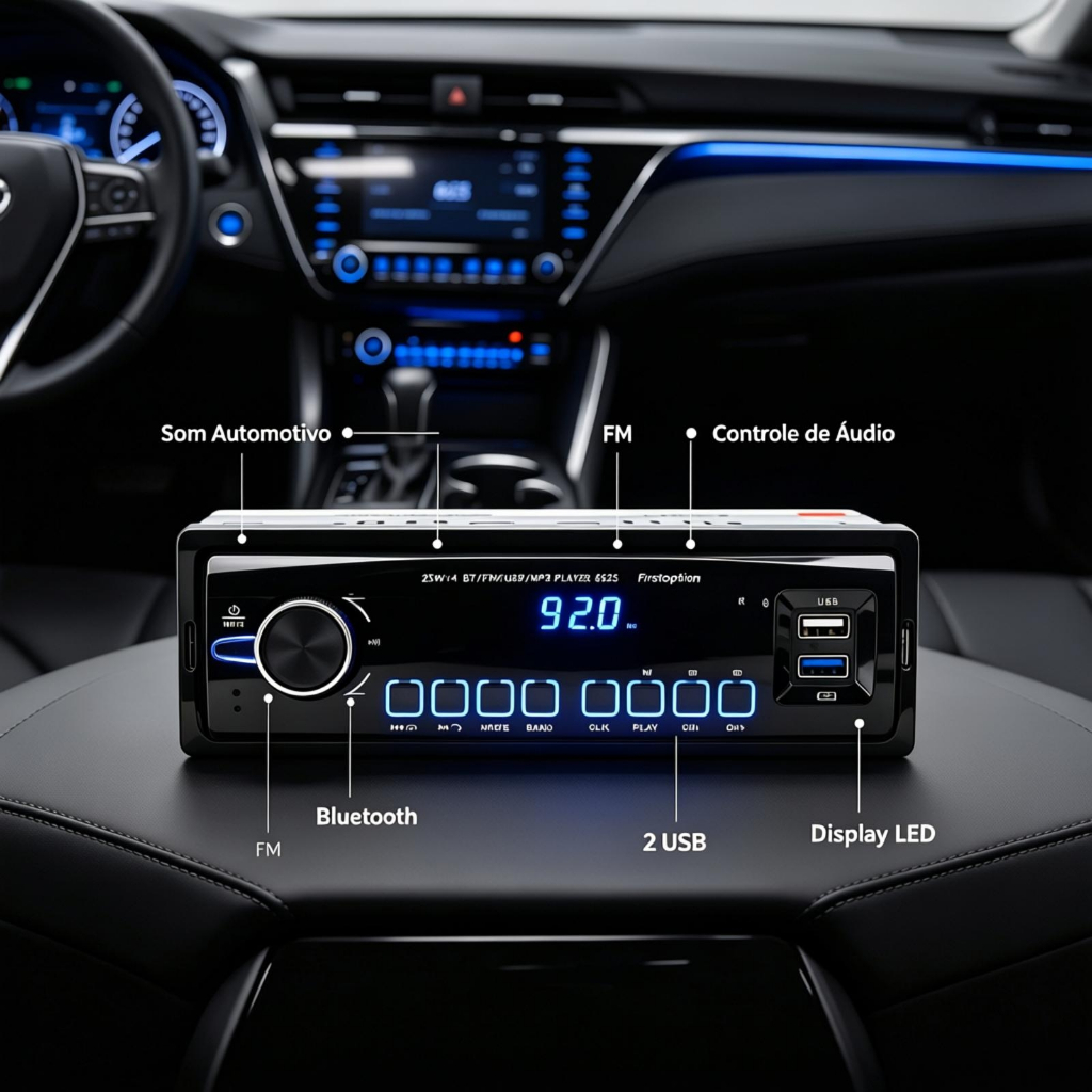 Som Automotivo First Option 6625 MP3 Player Bluetooth 2 USB FM 1 Din 4x25W Original