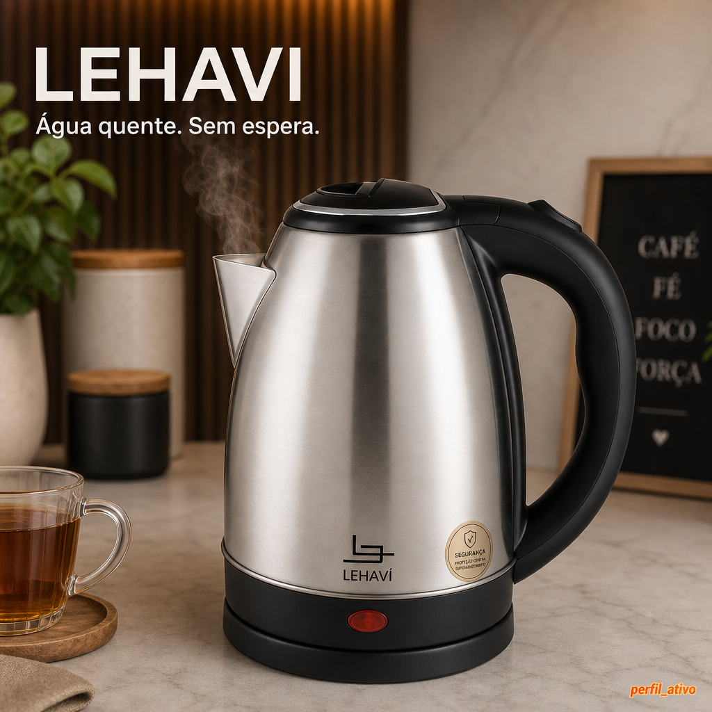 Chaleira Elétrica Inox 1,8L Base Giratória 360 Desligamento Automático 1500W 220V Água Quente Lehavi