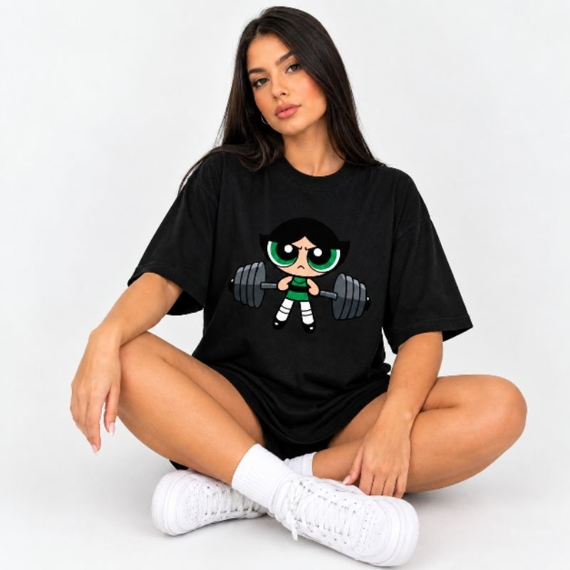 Camiseta Oversized Meninas Super Poderosas 100% Algodão Academia Gym Blusão Tshirt Feminina Gringa Streetwear