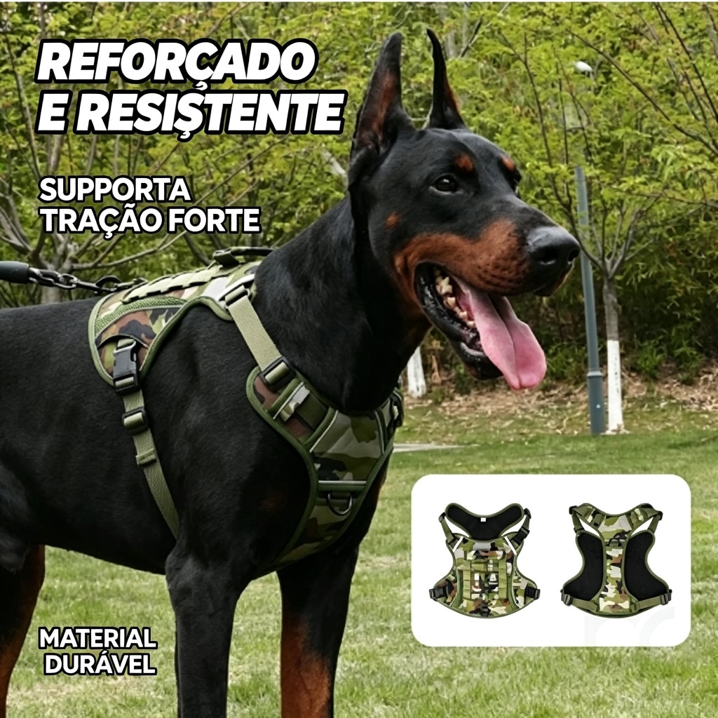 Peitoral Tático Militar Cachorro Grande Porte Ajustável Colete para Cães com Alça Reforçada