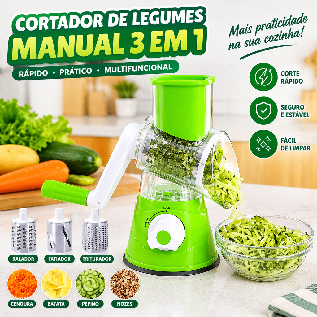 Ralador Manual de Rolo 3 em 1, Cortador de Legumes Multifuncional Cozinha