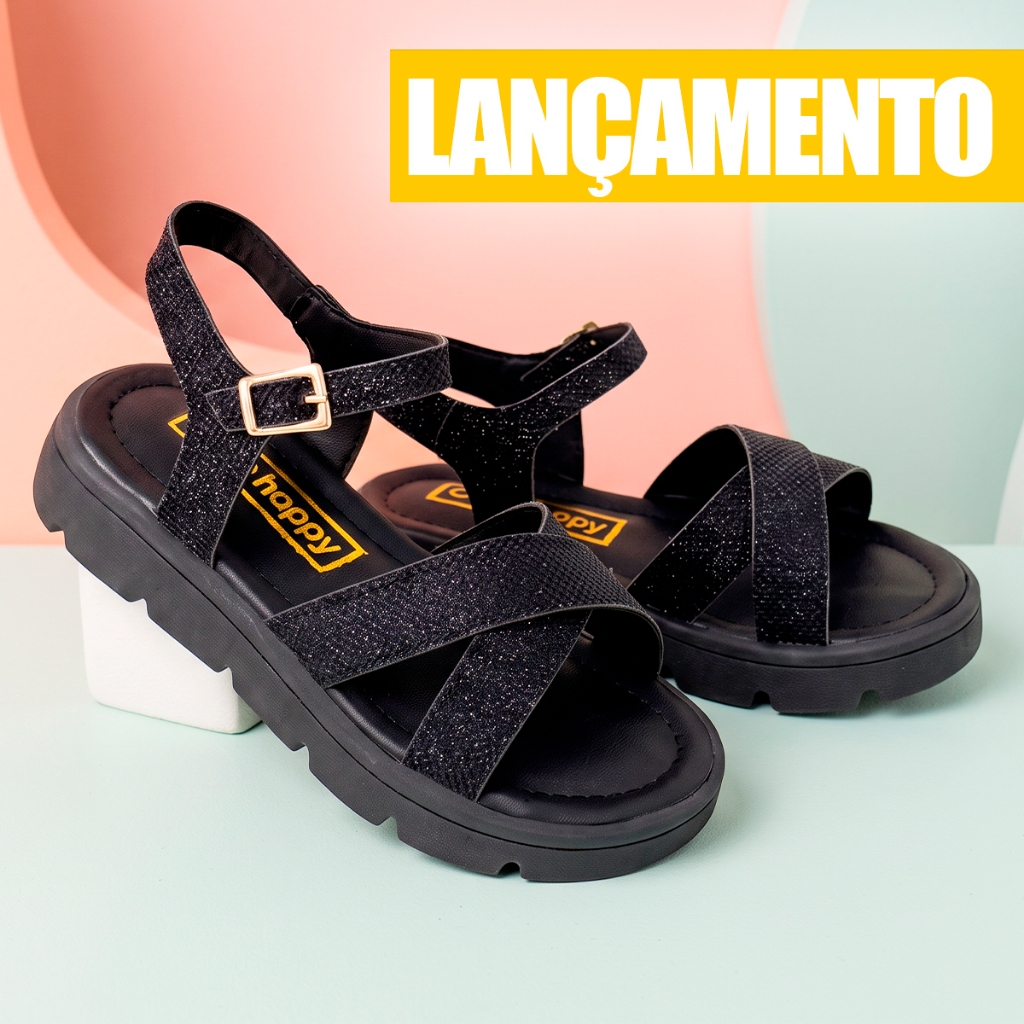 Sandalia Infantil Menina Feminino Preto Club Happy Feminina