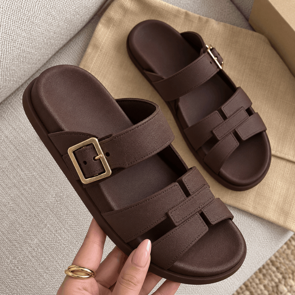 Sandália Feminina Flat H Fivela Confortável Elegante Casual