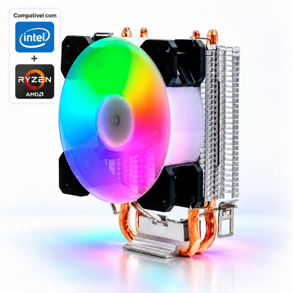 Cooler para Processador CLANM V19 Intel e AMD, 2 Heat Pipes, Fan 90mm, PWM, TDP 95W, LGA 1700 AM4