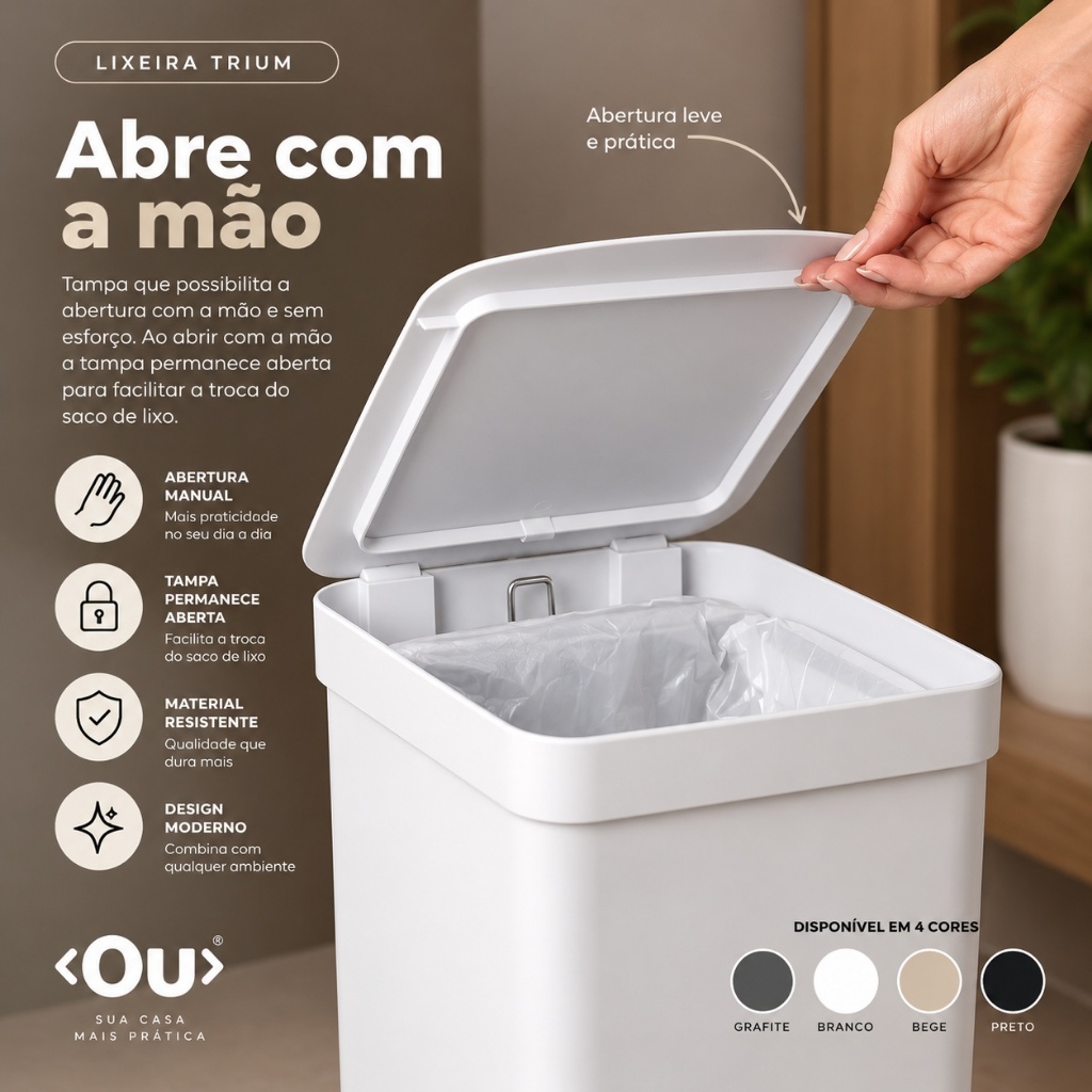 Lixeira com Pedal 6L OU Trium – Compacta, Moderna para Banheiro e Cozinha — imagem 2 de 2