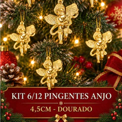 Kit Enfeite Natalino Anjo Dourado 4,5cm Pendente Mini Para Árvore de Natal Decoração Kit Presépio