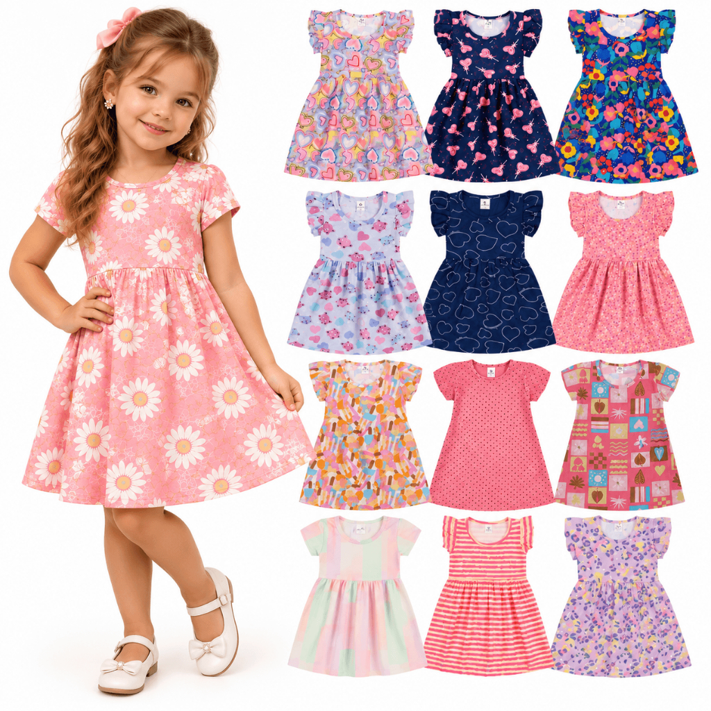 KIT 5 Vestido Infantil Menina com Manga Tamanho 01 ao 10 Anos | vestidos evangélicos | Vestido menina