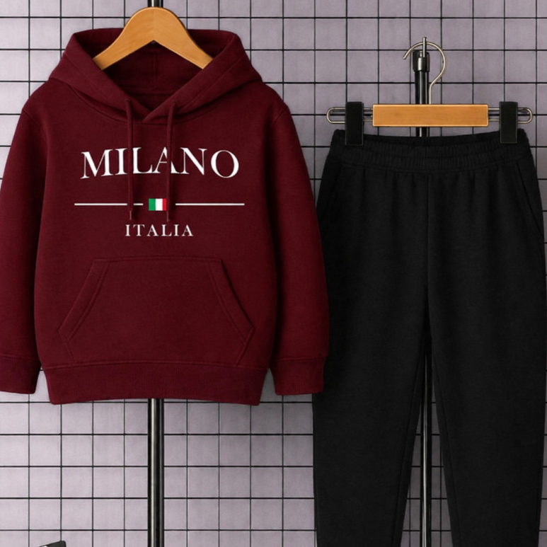 Conjunto Moletom Infantil Milano Blusa de Frio Canguru Calça Blusao Premium Com Capuz e Cordão