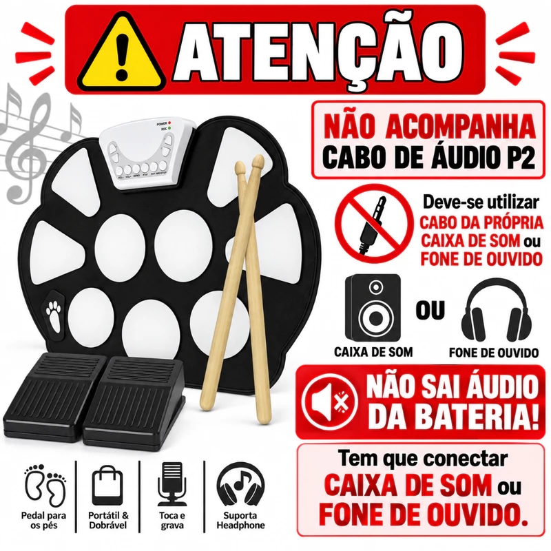 Bateria Musical Eletrônica Portátil de Silicone Dobrável Roll Up — foto 2