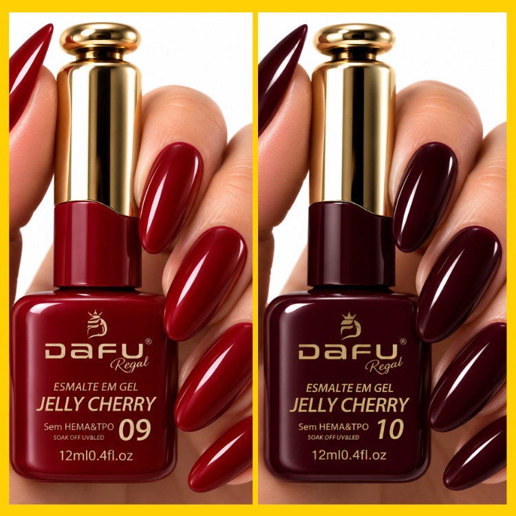 Kit 2 Esmaltes Gel Dafu Jelly Cherry Tons Vermelhos 12ml Unhas Uv/Led Polygel Lançamento Manicure