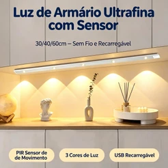 Ultra fino diodo emissor de luz 30/40/60cm armário lâmpada pir sensor de movimento sem fio usb recarregável luz