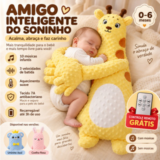 Naninha para Bebê com Abraço e Batidinha 3 Velocidades, Pelúcia Musical Recarregável para Acalmar e Dormir 0-6 Meses