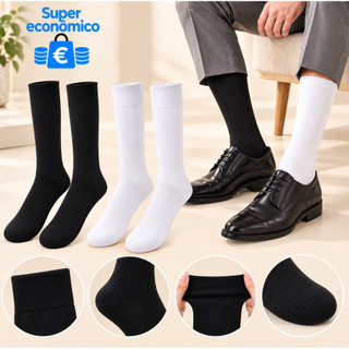 Meia Social Masculina Cano Alto em Algodão Lisa para Terno Sapato Social Casamento Trabalho Preto Branco Tam 40-45