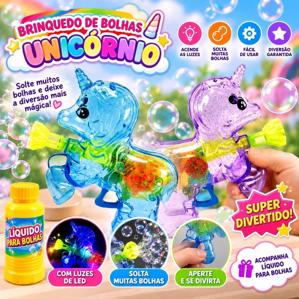 Lança Bolhas De Sabão Brinquedo Infantil Crianças Pistola de Sabão Unicornio Menina