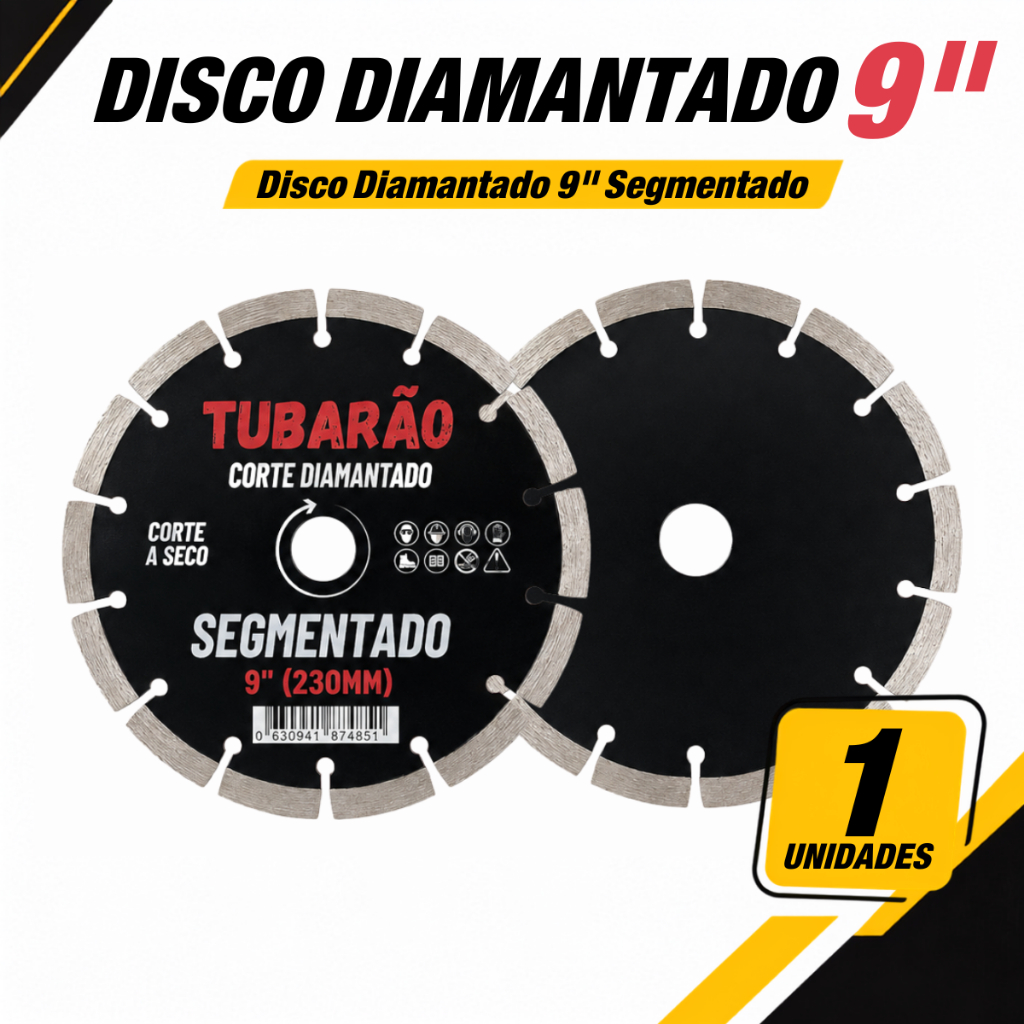 Disco Corte Diamantado Segmentado 9" Concreto - Tubarão